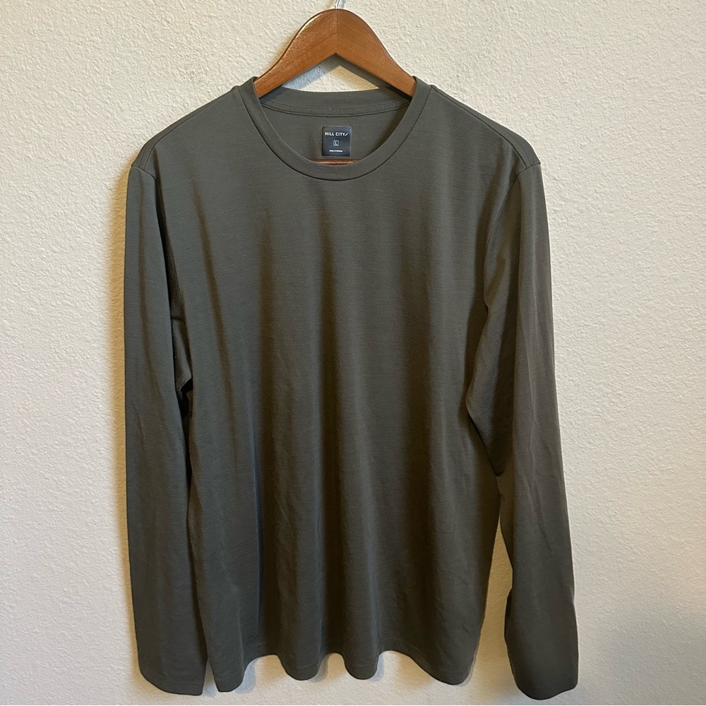 Hill City Men’s Wool Blend Olive Green Long Sleeve T-Shirt